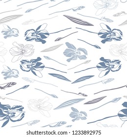Big iris flowers . Floral vector seamless pattern with hand drawn  flowers and leaves.