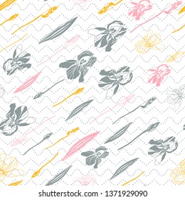 Big iris flowers . Floral vector seamless pattern with hand drawn  flowers and leaves.
