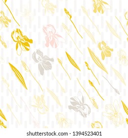 Big iris flowers . Floral vector seamless pattern with hand drawn  flowers and leaves.