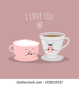 Big isolated cartoon Cup romantic date, Valentine's concept, Vector illustration 