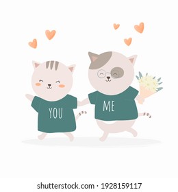 Big isolated cartoon Cute animals romantic animals couples in love, Valentine's concept, Vector illustration 