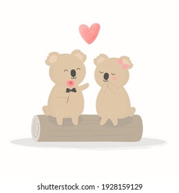 Big isolated cartoon Cute animals romantic animals couples in love, Valentine's concept, Vector illustration 