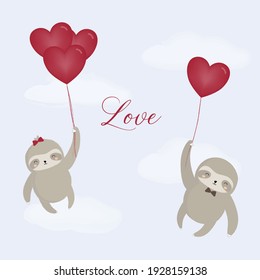 Big isolated cartoon Cute animals romantic animals couples in love, Valentine's concept, Vector illustration 