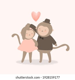 Big isolated cartoon Cute animals romantic animals couples in love, Valentine's concept, Vector illustration 