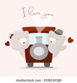 Big isolated cartoon Cute animals romantic animals couples in love, Valentine's concept, Vector illustration 