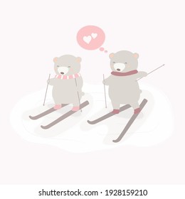 Gran caricatura aislada Animales pequeños animales románticos parejas enamoradas, concepto de San Valentín, ilustración vectorial 