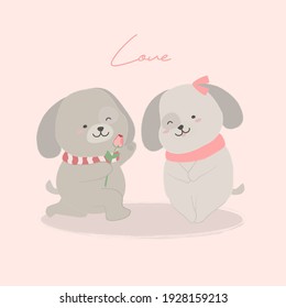 Big isolated cartoon Cute animals romantic animals couples in love, Valentine's concept, Vector illustration 