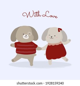 Big isolated cartoon Cute animals romantic animals couples in love, Valentine's concept, Vector illustration 