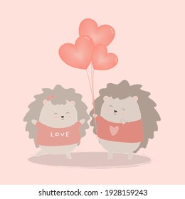 Big isolated cartoon Cute animals romantic animals couples in love, Valentine's concept, Vector illustration 