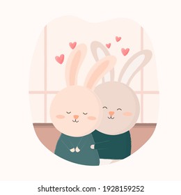 Big isolated cartoon Cute animals romantic animals couples in love, Valentine's concept, Vector illustration 