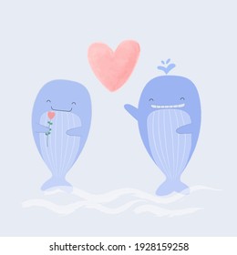 Big isolated cartoon Cute animals romantic animals couples in love, Valentine's concept, Vector illustration 