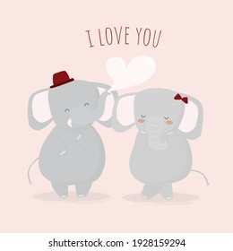 Big isolated cartoon Cute animals romantic animals couples in love, Valentine's concept, Vector illustration 