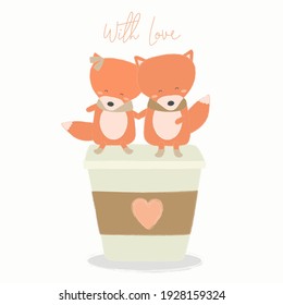Big isolated cartoon Cute animals romantic animals couples in love, Valentine's concept, Vector illustration 