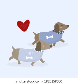 Big isolated cartoon Cute animals romantic animals couples in love, Valentine's concept, Vector illustration 