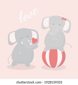 Big isolated cartoon Cute animals romantic animals couples in love, Valentine's concept, Vector illustration 