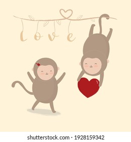  Big isolated cartoon Cute animals romantic animals couples in love, Valentine's concept, Vector illustration 