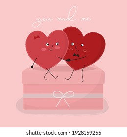 Big isolated heart shape cartoon Cute couple romantic in love, Valentine's concept, Vector illustration 