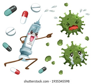 Gran ícono vectorial aislado de la medicina y las inyecciones de vacunas, concepto de infección por el virus de la corona, virus de Corona covid-19. Ilustración del logotipo, símbolo y elemento infográfico