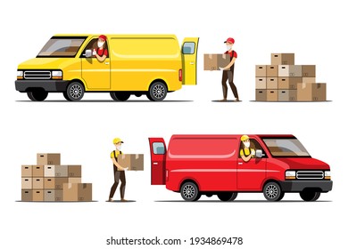 Big isolated vehicle vector colorful icons, flat illustrations of delivery by van through GPS tracking location. delivery vehicle, goods, and  food delivery, instant delivery, 