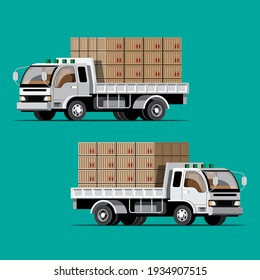 Big isolated vehicle vector colorful icons, flat illustrations of delivery by van through GPS tracking location. delivery vehicle, goods and  parcel delivery, instant delivery, 