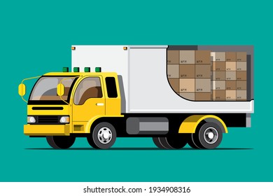 Big isolated vehicle vector colorful icons, flat illustrations of delivery by van through GPS tracking location. delivery vehicle, goods and  parcel delivery, instant delivery, 