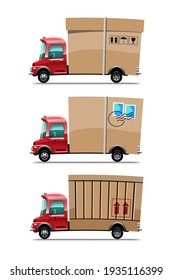 Big isolated vehicle vector colorful icons, flat illustrations of delivery by van through GPS tracking location. delivery vehicle, goods and  food delivery, instant delivery, online.