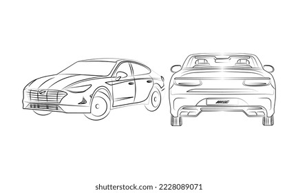 Big isolated vehicle vector colorful icons set, flat illustrations of various  car.