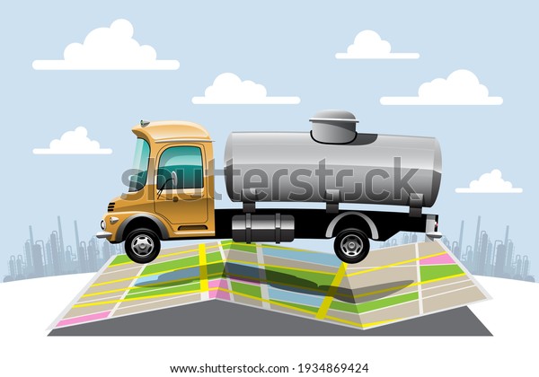 Big isolated\
vehicle vector colorful icons, flat illustrations of delivery by\
van through GPS tracking location. delivery vehicle,  liquid water\
delivery, instant delivery,\
