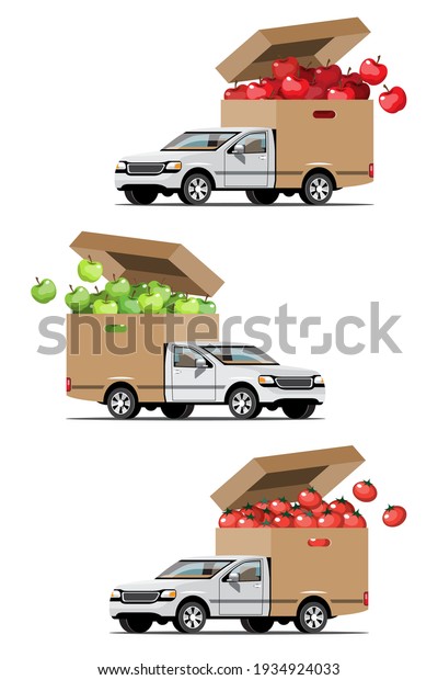 Big isolated vehicle\
vector colorful icons, flat illustrations of delivery by van\
through GPS tracking location. delivery vehicle, goods and  food\
delivery, instant 