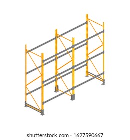 Big isometric empty warehouse metallic rack, twin shelving isolated on white. 3d storage equipment vector illustration. Logistic Delivery Service element for web, design, infographics, apps