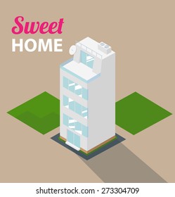 Big isometric house with lawn.