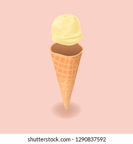 Big Isometric Letter I. Ice cream Font For Website. Childish Type School. Icecream In Waffle Cone. Sweet Alphabet. Dessert Font. Big Sweets. Crispy Cone. 