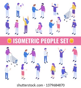 Big isometric people set. Characters isolated on white background. Vector illustration.