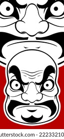 Big Japanese mask elements isolated on red background.
