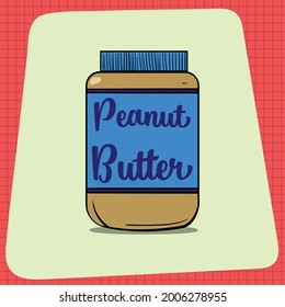 A Big Jar of Peanut Butter. Everyday household breakfast items. Food icons for menu design. Vector Graphic Elements isolated on White Background.
