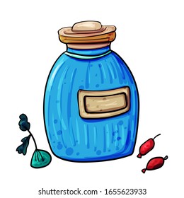Jar, Erhaltung nach der Ernte mit Beeren. Geschlossenes Glas. Shabby schicke und gemütliche Wohnung. Vektorillustration-Doppel-Illustration