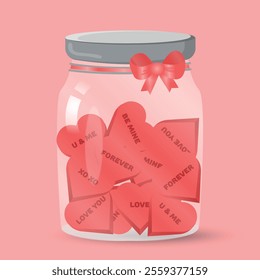 Big jar with set of hearts valentines hearts	