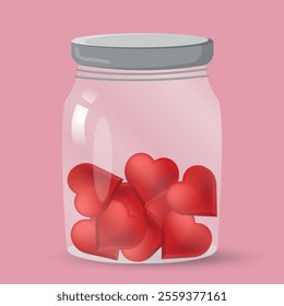 Big jar with set of hearts valentines hearts	