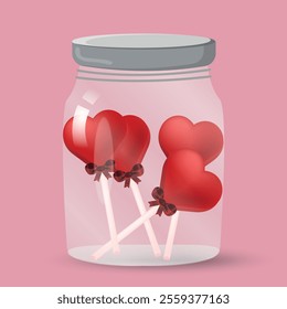 Big jar with set of hearts valentines hearts	