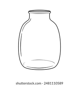 In: Big Jar Vektorgrafik Sketch. Handgezeichnetes, leeres Glasgefäß zur Konservierung isoliert auf weißem Hintergrund. Linienkunstzeichnung. Vorlage Klarglas im Doodle-Stil. Klassische Vektorillustration