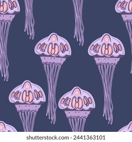 Big jellyfish seamless pattern flat design