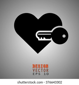 A big key to open or lock a heart symbol. Impossible or secure love concept. Vector illustration EPS10
