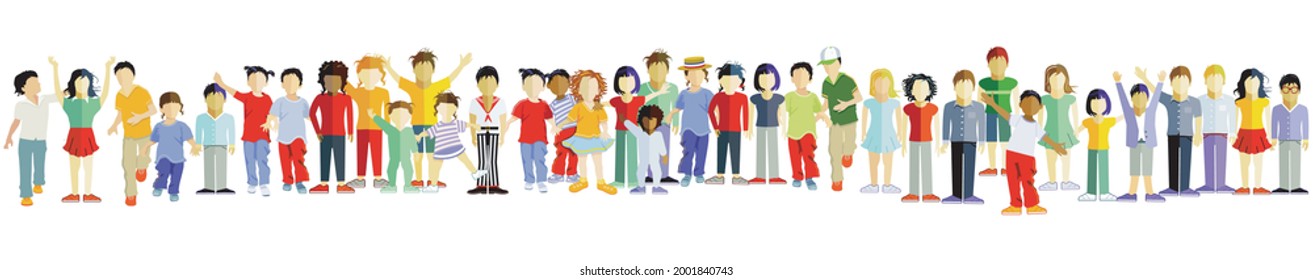 Big kids group together, illustration