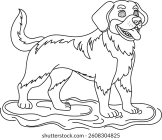 big kind dog standing on the ground, vector outline drawing