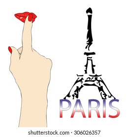 A big kiss from the Eiffel Tower in Paris - Symbolic illustration depicting a greeting from the Eiffel Tower in Paris