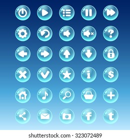 Big kit of buttons with different images for the user interface and web design