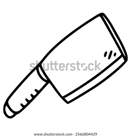 big kitchen knife or machete hand drawn outline illustration