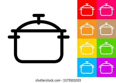 Big Kitchen Pot. Line Icon With Different Color Background.