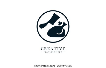 Carne de pollo con cuchillo grande en círculo, adecuada para el logotipo de restaurante creativo icono de decoración