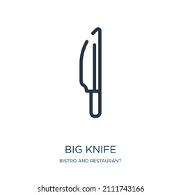 icono de la línea delgada de un cuchillo grande. íconos lineales de cuchilla, de bistró y restaurante, señal de contorno aislado. Elemento de símbolo de ilustración vectorial para diseño web y aplicaciones.